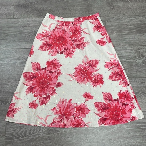 Coldwater Creek Linen Blend Floral Sequin A-Line Lined Skirt PM - Picture 15 of 16